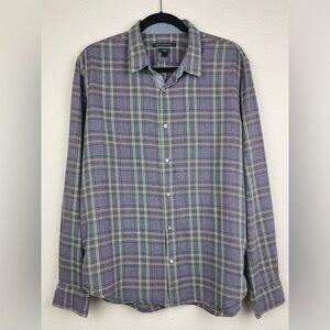John Varvatos Men's Large Luxe Cotton Wool Button Down Plaid Shirt Purple Collar